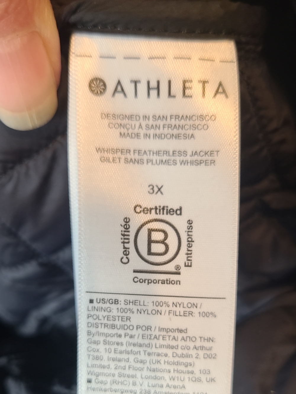 ATHLETA WHISPER FEATHERLESS PUFFER JACKET - QUILTING - BLACK - Like New 3x - Picture 4 of 5